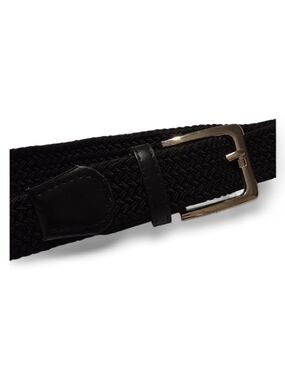 Plus Size Black Woven Elastic Belt with Silver Buckle